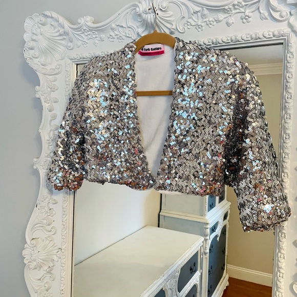 New York Couture One of a Kind Silver SEQUIN Crop Top Jacket - Picture 4 of 6